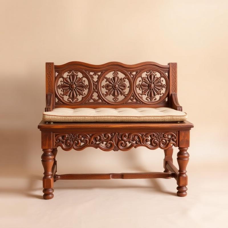 Hand-Carved Wooden Entryway Bench