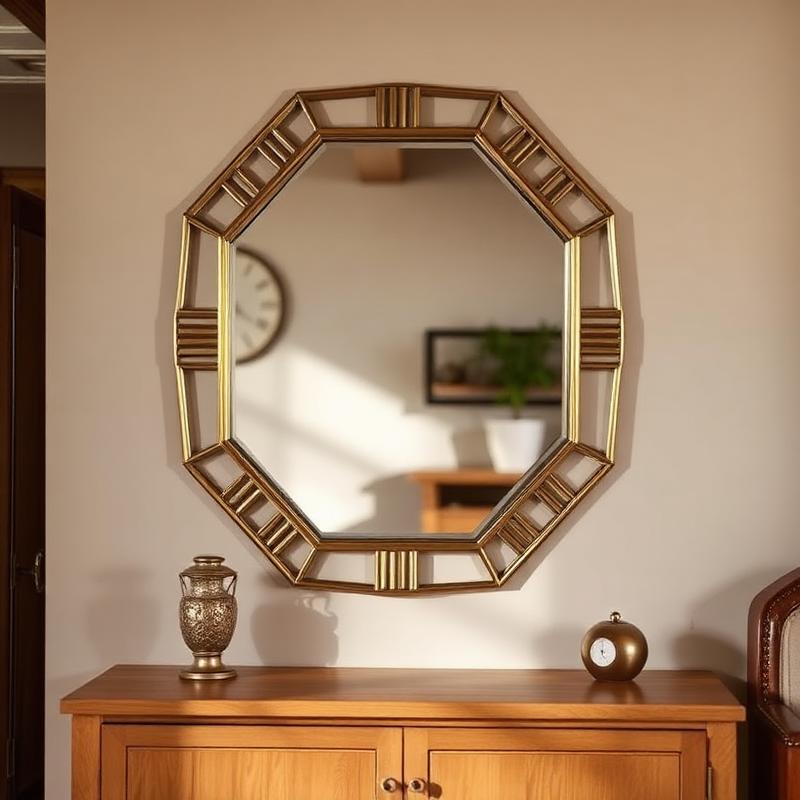 Octagonal Antique Brass Mirror