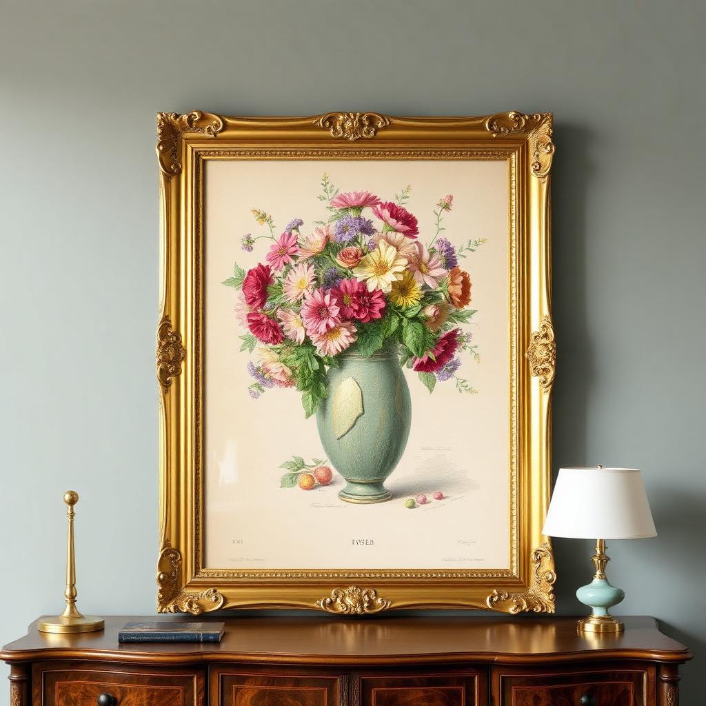 Vintage Floral Vase – Framed Art Print